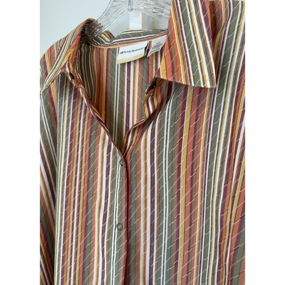 Alfred Dunner Women’s 24W Striped Button Front Shirt Top 3/4 Sleeve Cotton Blend - Picture 4 of 10